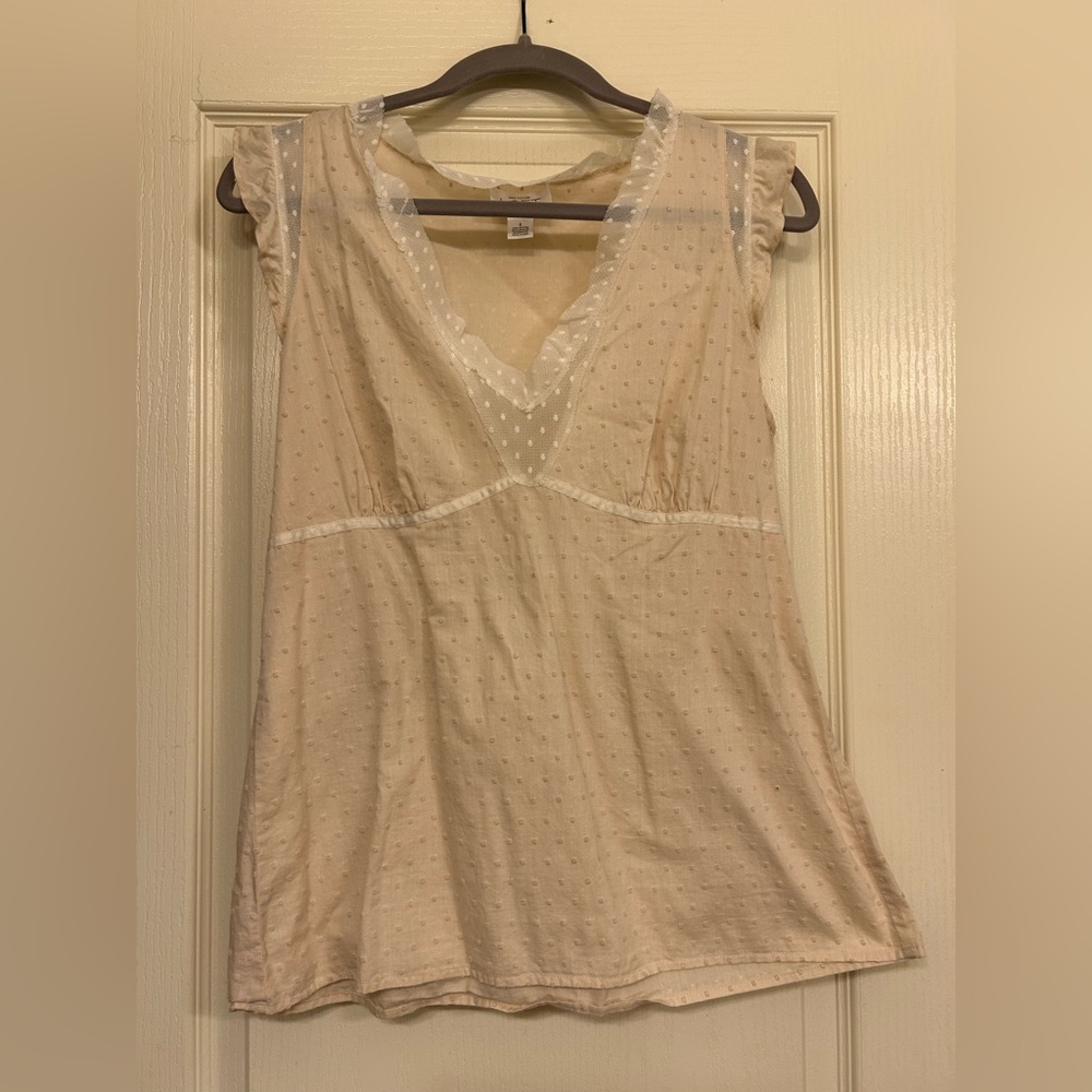 LOFT Cream Sheer Polka Dot Blouse